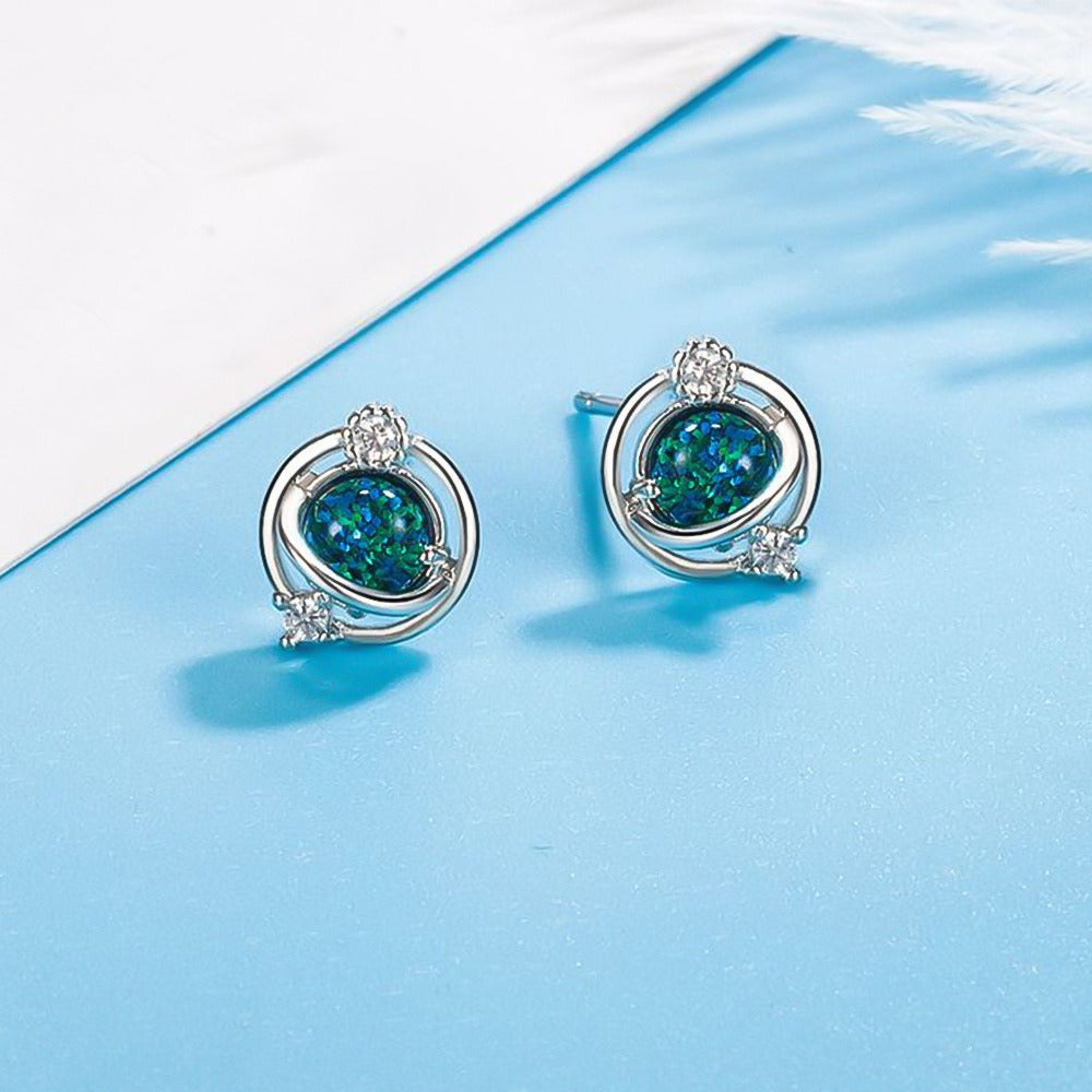 New sterling silver planet earrings European and American light luxury temperament female niche blue earrings