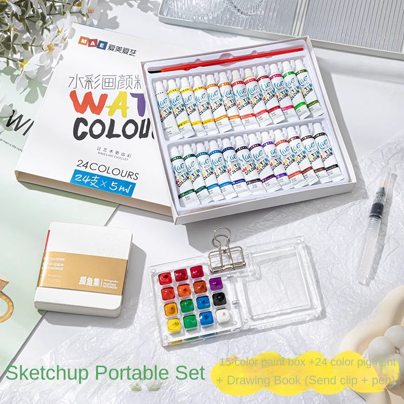 Mini Watercolor Paint Set with Small Drawing Book for Kids and Primary School Students, Portable Sketchbook and Art Kit
