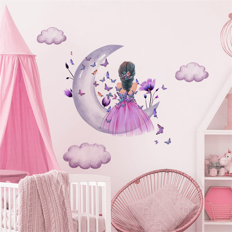 Butterfly Moon Girl Wall Stickers Self-Adhesive Wall Decals