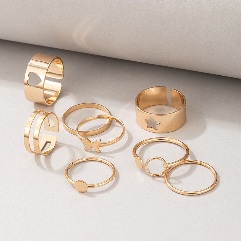 Star Love Ring Set Geometric Butterfly Ring Set of Eight