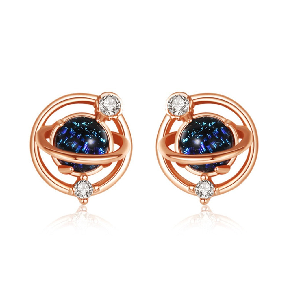 New sterling silver planet earrings European and American light luxury temperament female niche blue earrings