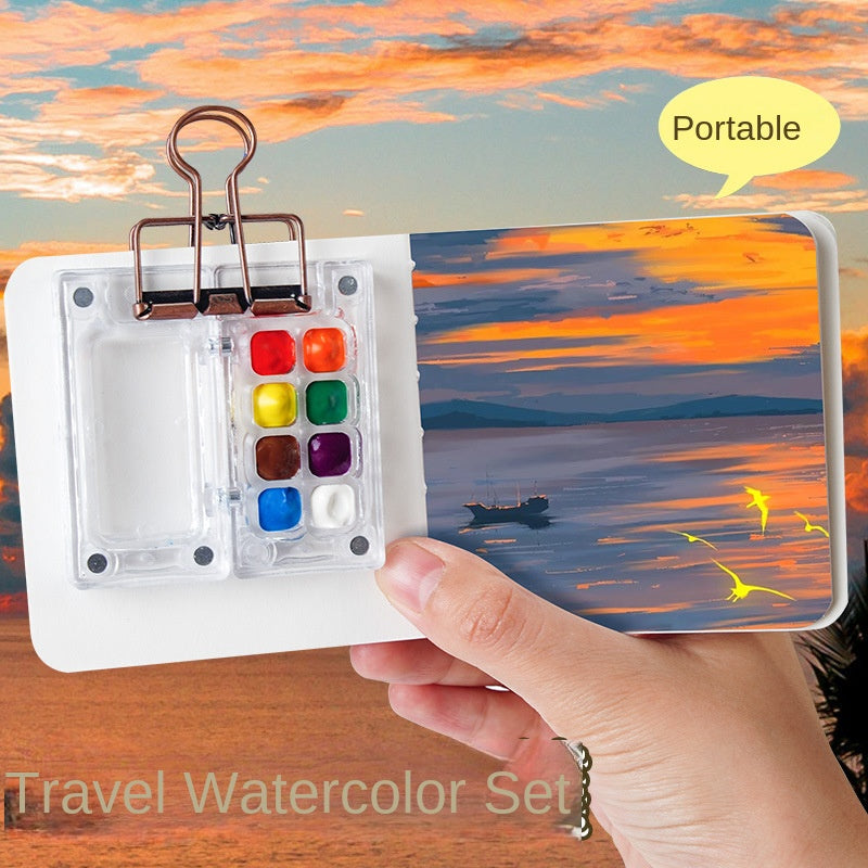 Mini Watercolor Paint Set with Small Drawing Book for Kids and Primary School Students, Portable Sketchbook and Art Kit