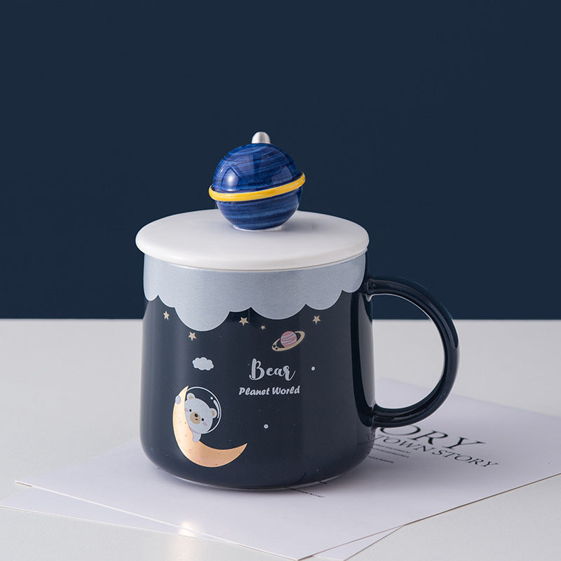 Creative Cute Ceramic Cup With Lid Cartoon Planet Water Cup Milk Coffee Cup Advertising Gift Souvenir Mug