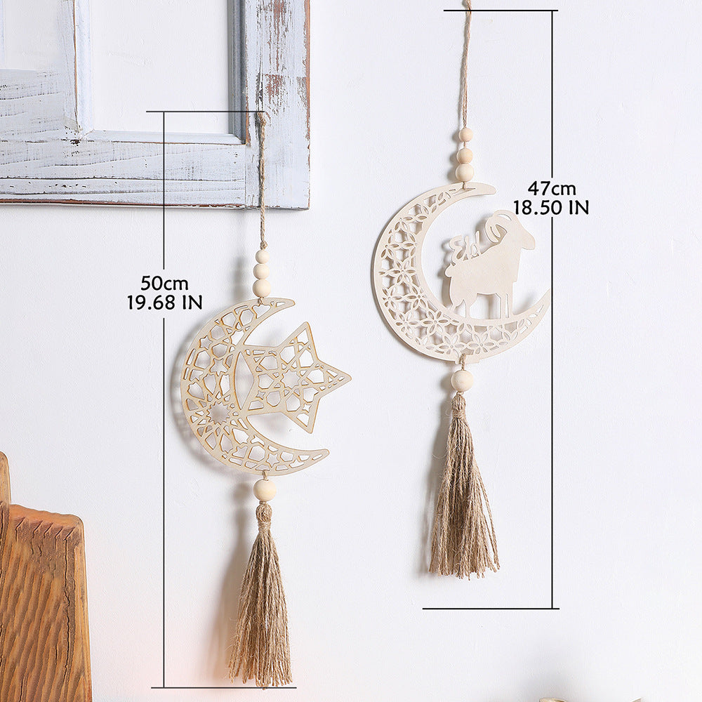 Vintage Star Moon Hollow Wood Pendant Home Decoration