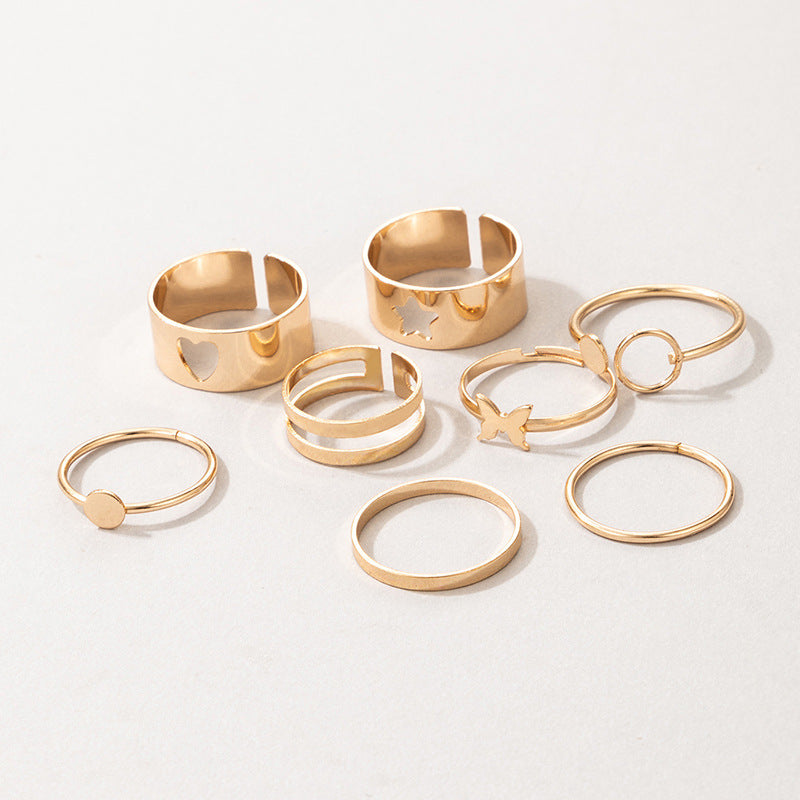 Star Love Ring Set Geometric Butterfly Ring Set of Eight