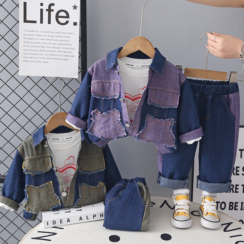 five-pointed-star-denim-long-sleeved-three-piece-set