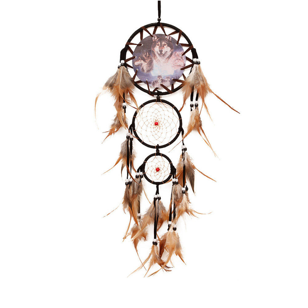 indian-style-dream-catcher-wolf-head-oil-painting-dream-catcher-home-wall-decoration-wall-hanging-natural-feather-pendant