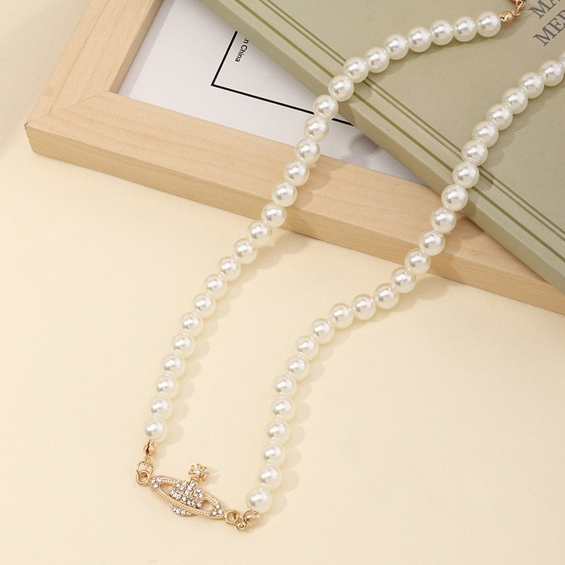 Blijery Elegant Imitation Pearl Planet Choker Necklace for Women Collier Wedding Party Collar Fashion Jewelry Gift