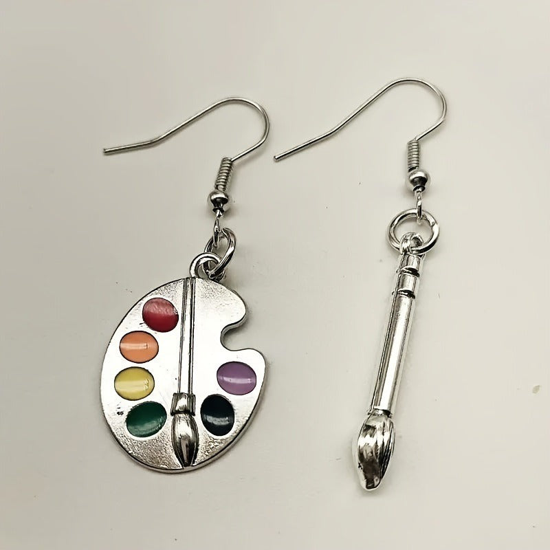 Creative colored marker drawing board earrings with asymmetrical personality and fashionable temperament earrings