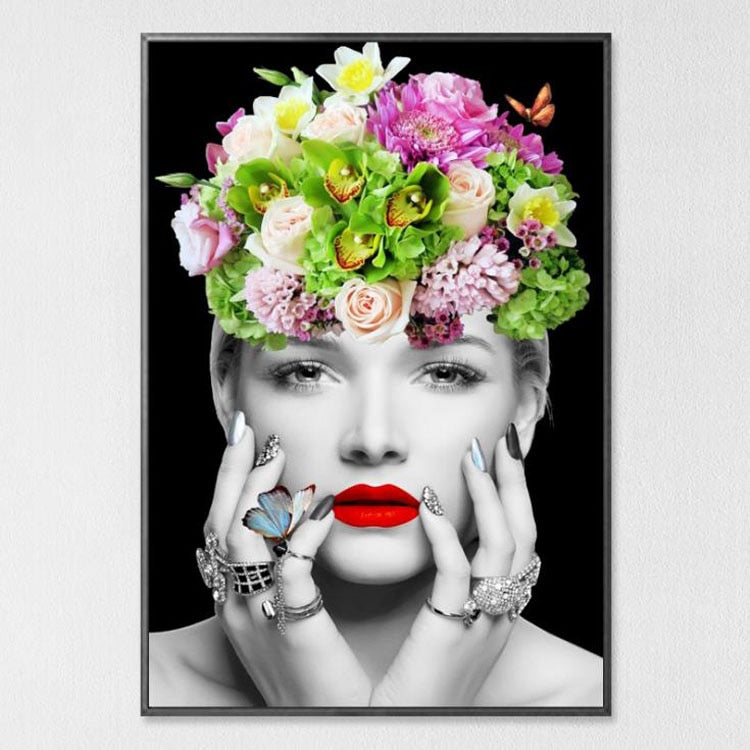 modern-floral-feather-woman-abstract-fashion-style-canvas-painting-art-print-poster-picture-frame-wall-living-room-home-decor