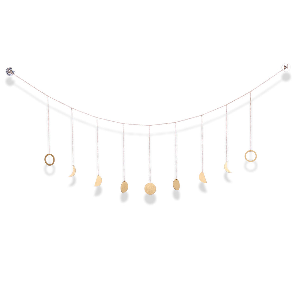 Crescent Moon Wall Decoration Wood Chip Moon Ornament Lunar Eclipse Home Decoration Wall Hanging Chain