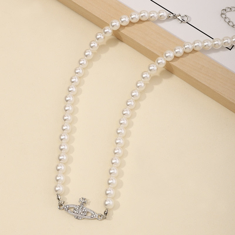 Blijery Elegant Imitation Pearl Planet Choker Necklace for Women Collier Wedding Party Collar Fashion Jewelry Gift