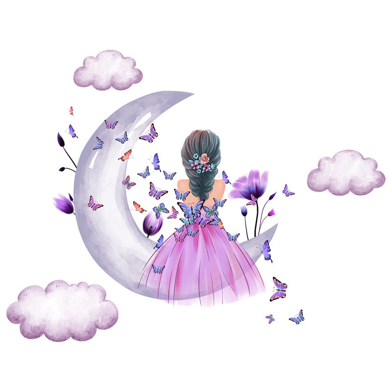 Butterfly Moon Girl Wall Stickers Self-Adhesive Wall Decals