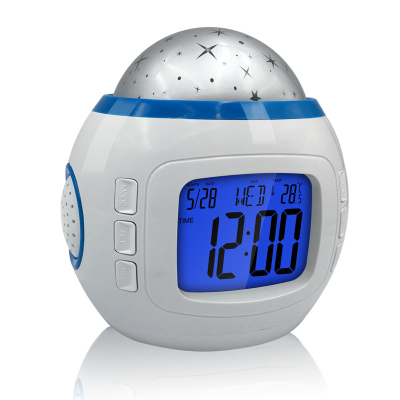 Starry Sky Projection Alarm Clock – Colourful LED Night Light with Music