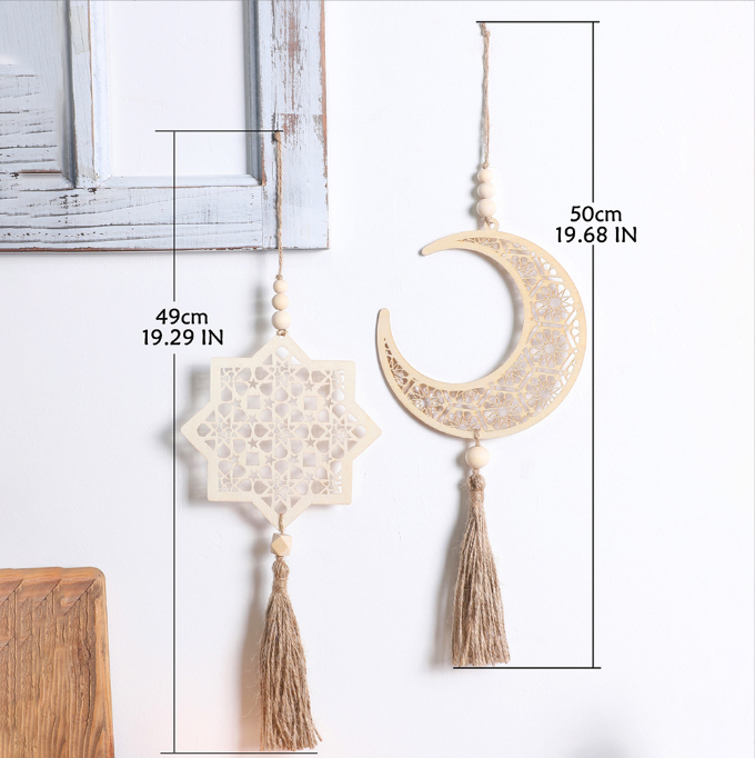 Vintage Star Moon Hollow Wood Pendant Home Decoration
