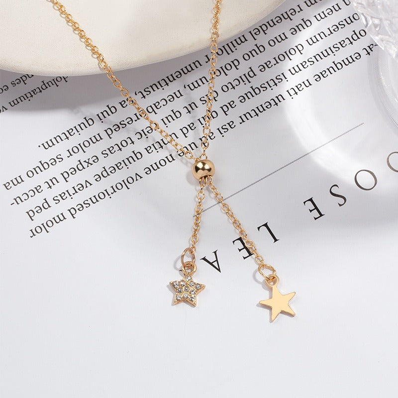 Fashionable and simple adjustable star pendant retro necklace clavicle chain for women