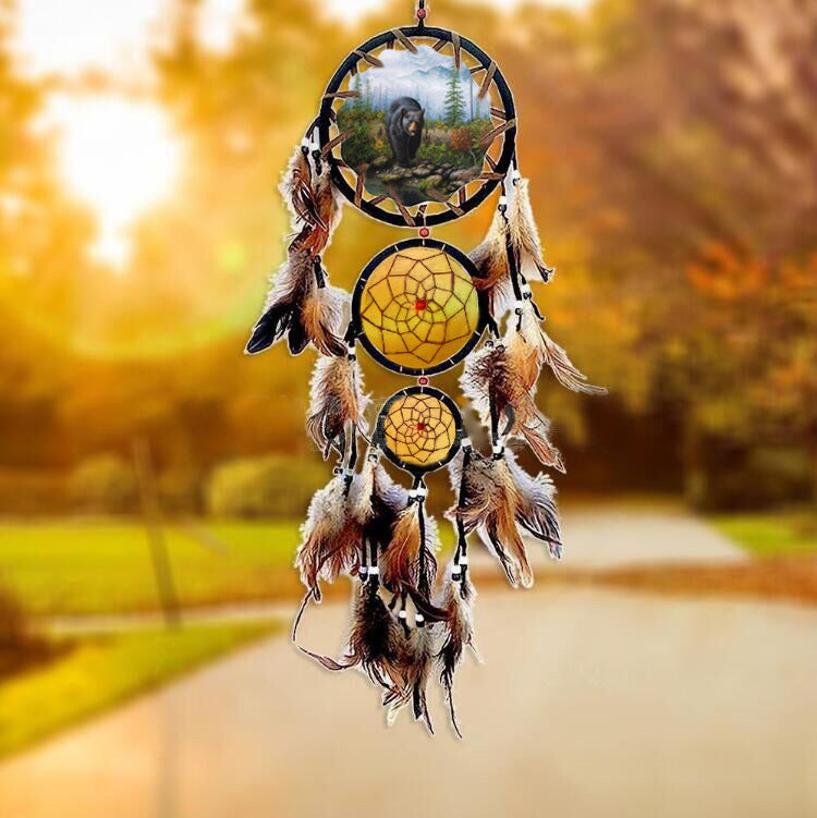 indian-style-dream-catcher-wolf-head-oil-painting-dream-catcher-home-wall-decoration-wall-hanging-natural-feather-pendant