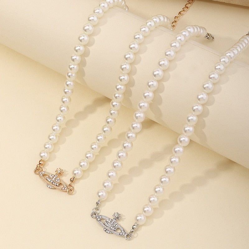 Blijery Elegant Imitation Pearl Planet Choker Necklace for Women Collier Wedding Party Collar Fashion Jewelry Gift
