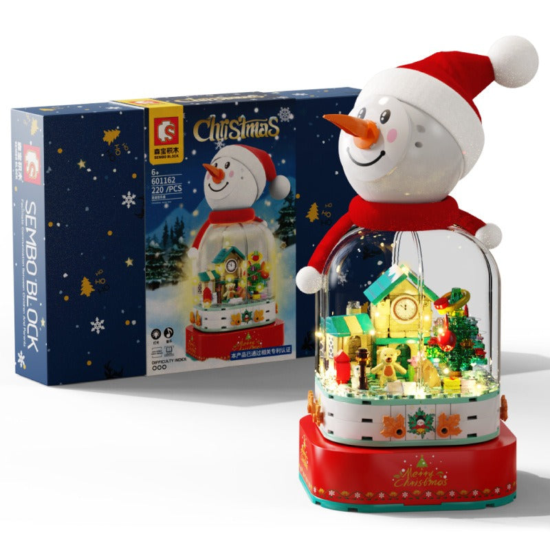 christmas-gift-snowman-rotating-music-box-diy-music-light-house-assembly-building-blocks-toy-gift