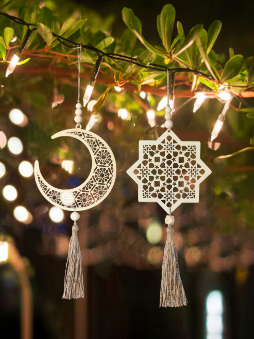 Vintage Star Moon Hollow Wood Pendant Home Decoration