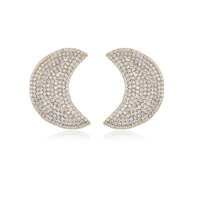 Rhinestone earrings, fashionable and personalized exaggerated moon earrings, temperament accessories