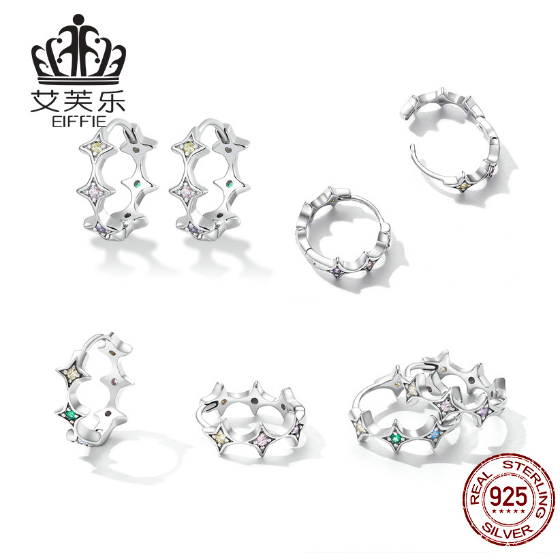 Avele Mans Star Sterling Silver S925 Ear Buckle Color Zircon Platinum Plated Simple Star Earrings