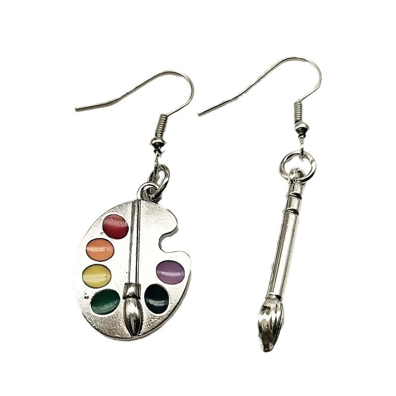 Creative colored marker drawing board earrings with asymmetrical personality and fashionable temperament earrings