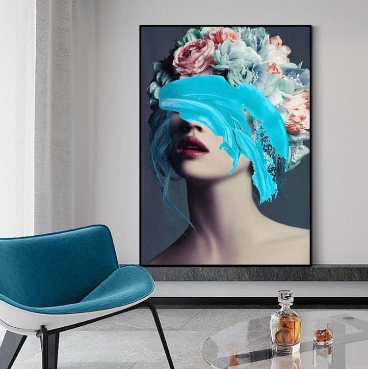 modern-floral-feather-woman-abstract-fashion-style-canvas-painting-art-print-poster-picture-frame-wall-living-room-home-decor
