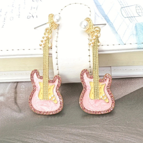 alloy-drip-oil-set-diamond-guitar-earrings-colored-glazed-pearl-earrings