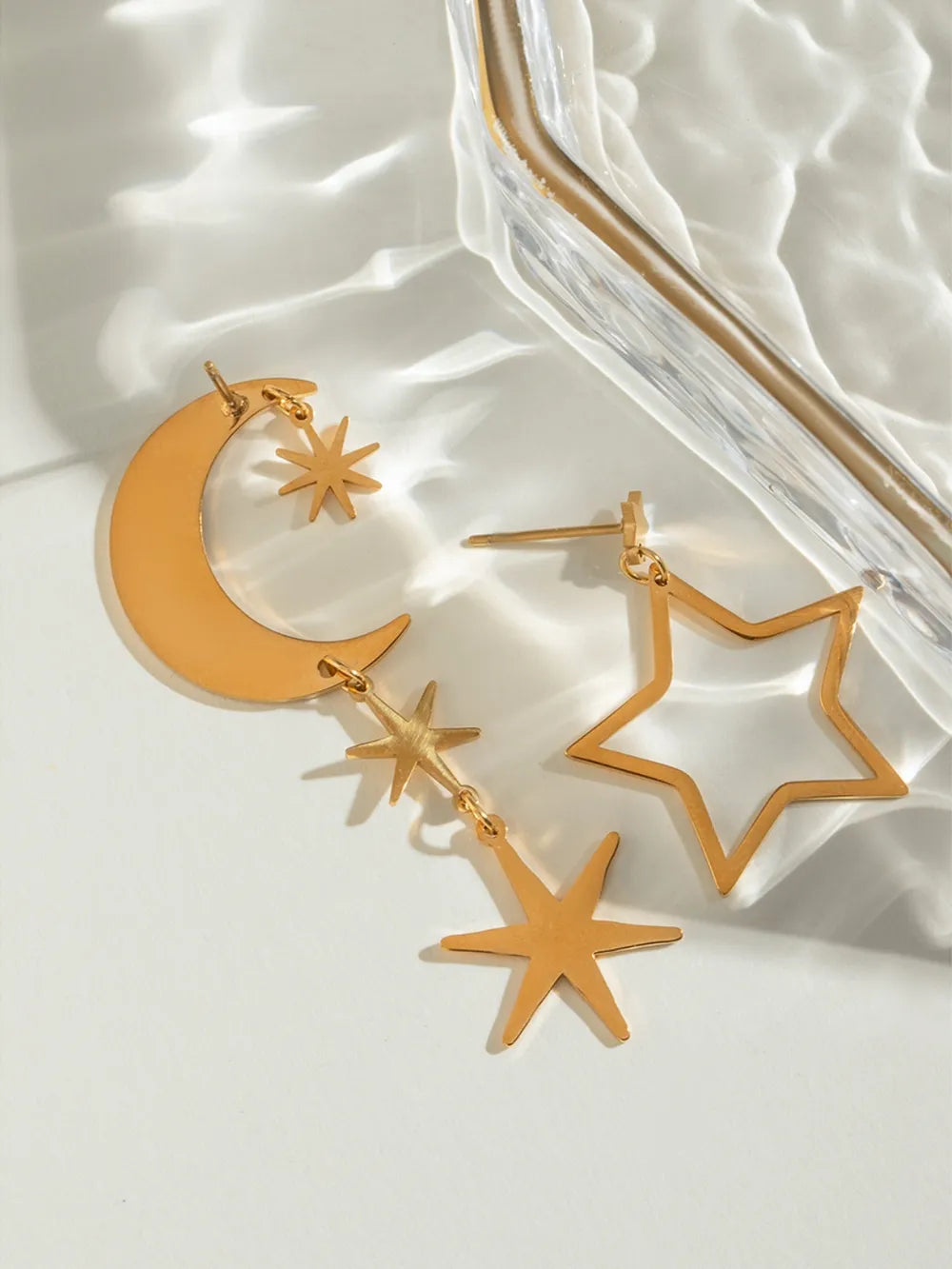 Gold Moon & Star Dangle Earrings – Celestial Jewellery Gift for Her