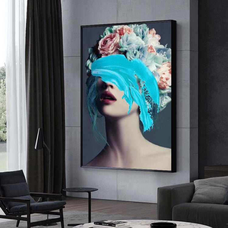 modern-floral-feather-woman-abstract-fashion-style-canvas-painting-art-print-poster-picture-frame-wall-living-room-home-decor