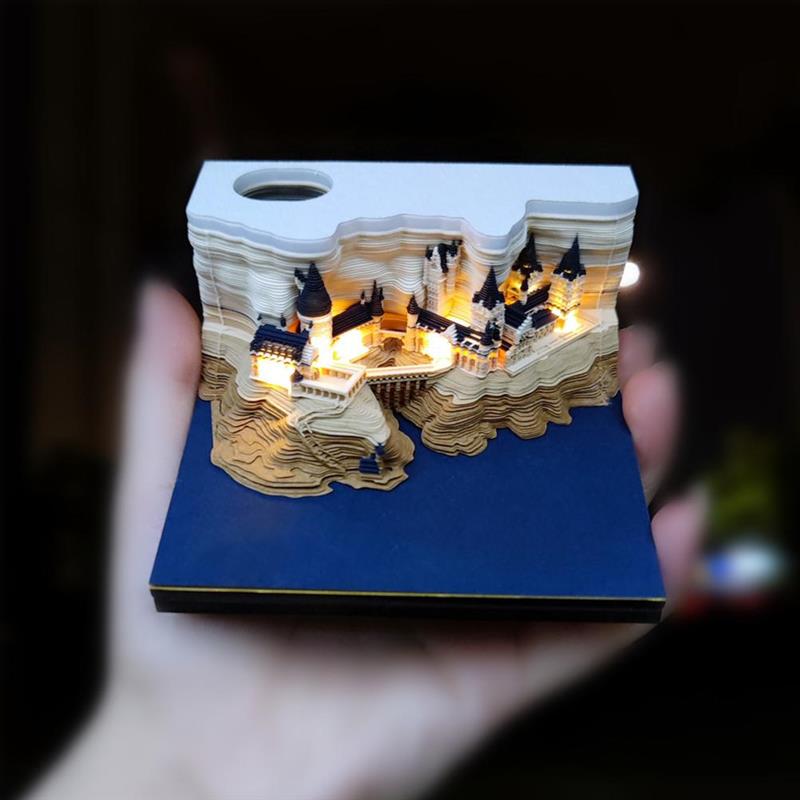 3D Paper Carving Art Hogwarts Castle Note Paper Art Building Blocks Paper Note Paper Decoration Home Crafts Paper Notepad Sticky