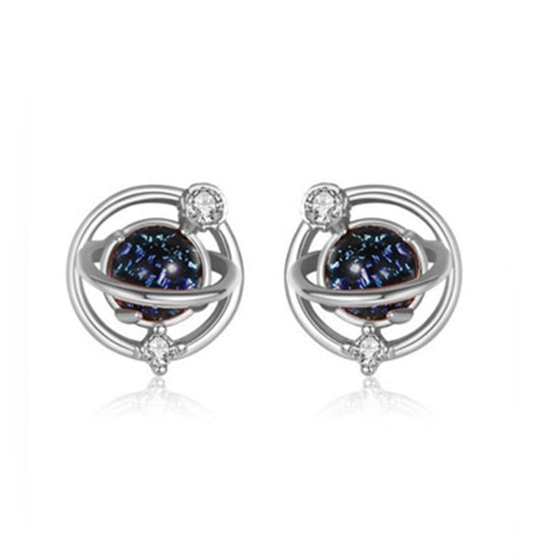 New sterling silver planet earrings European and American light luxury temperament female niche blue earrings
