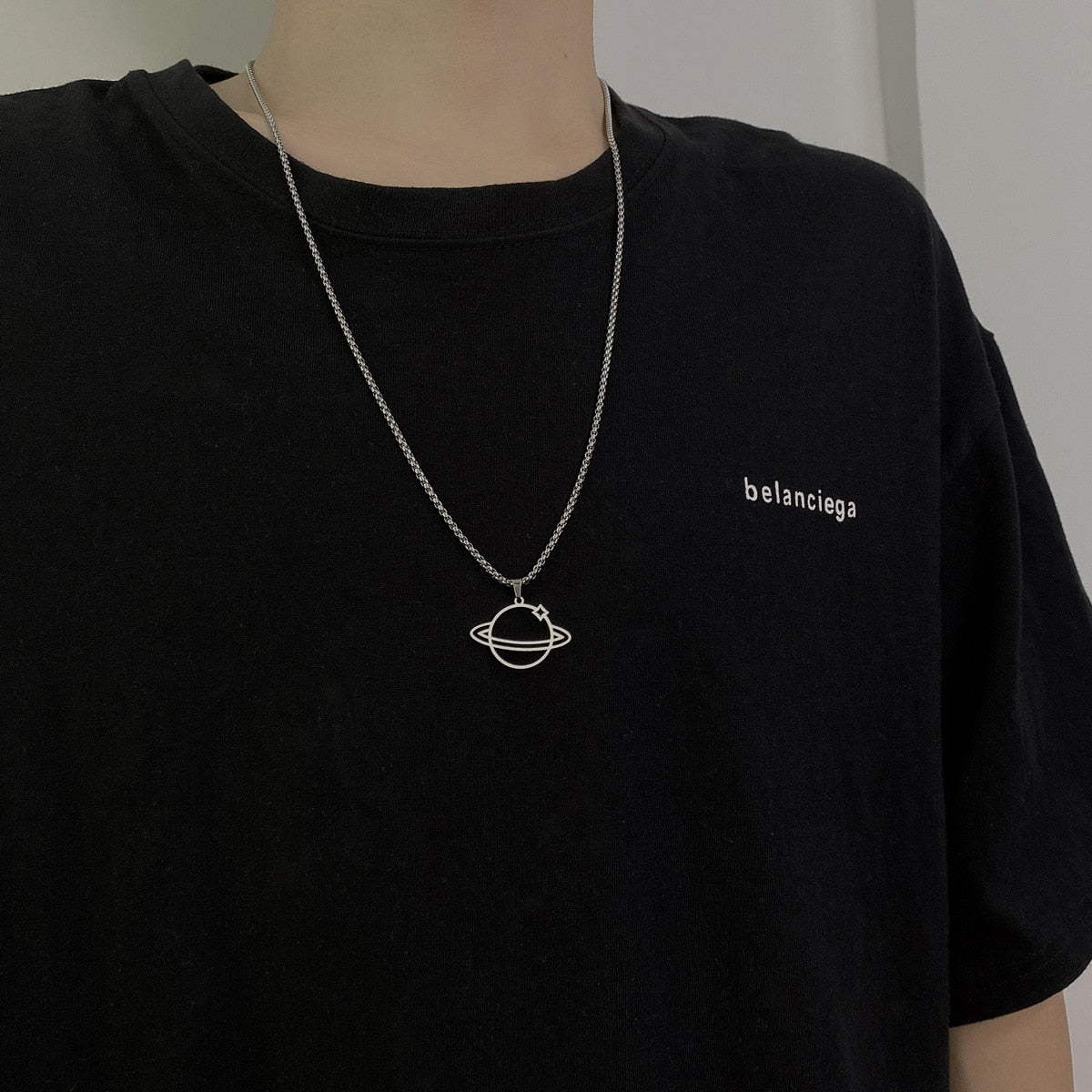 Planet Woman Necklaces Long Jewelry Women Necklace Pendant Hip Hop Chain Lovers Silver Color European Stainless Steel Naszyjnik