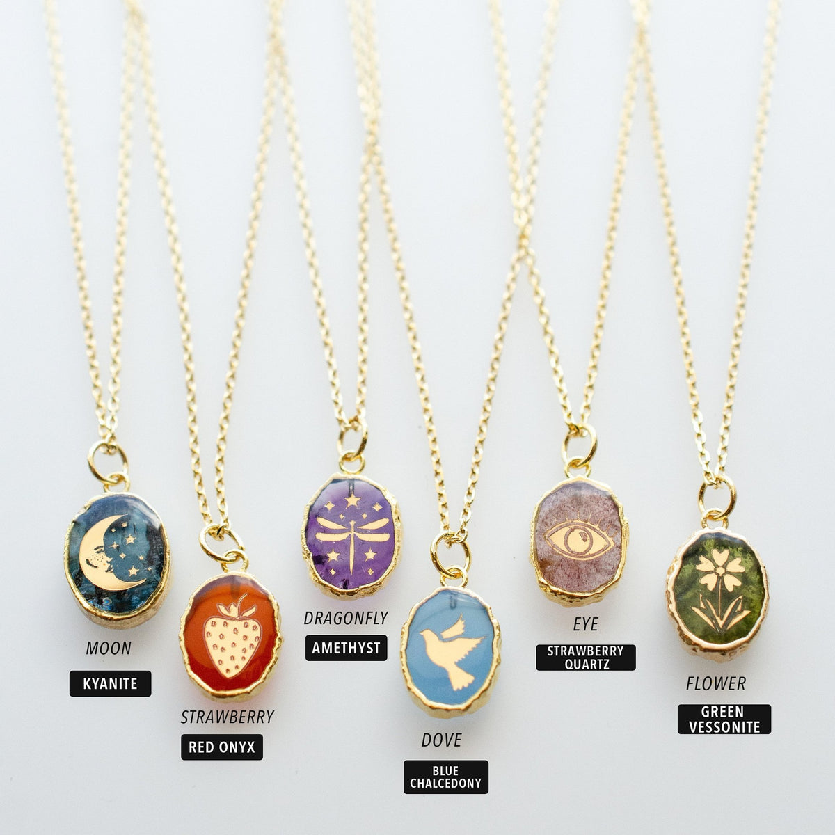Natural Stone Celestial Pendant Necklace – Moon, Star & Planet Charm