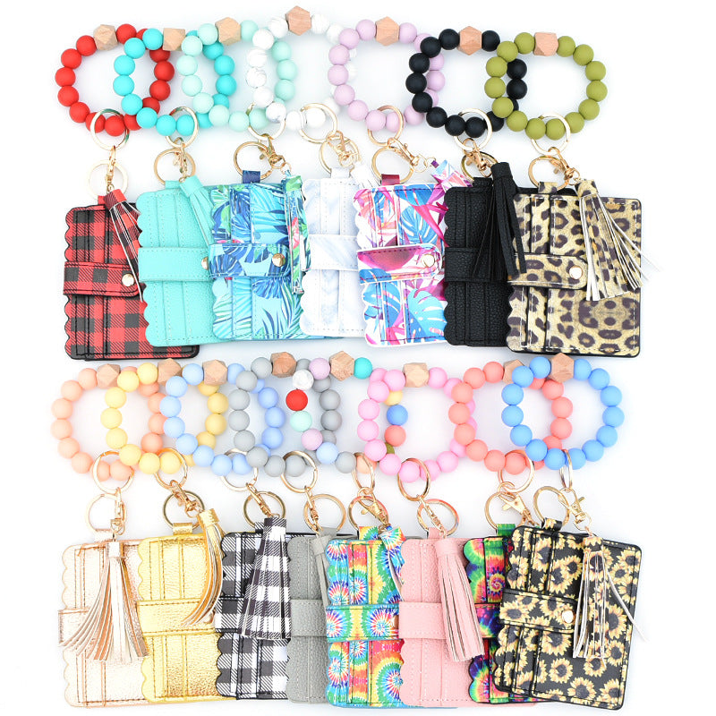 colorful-silicone-bead-bracelet-card-holder-pu-tassel-womens-wallet-keychain-silicone-beaded-bracelet