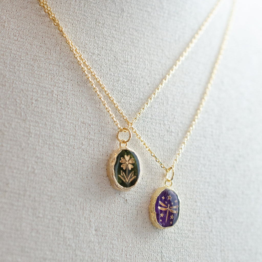 Natural Stone Celestial Pendant Necklace – Moon, Star & Planet Charm