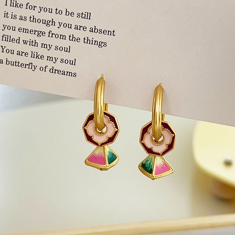 new-chinese-style-niche-retro-one-multi-wearing-enamel-drop-oil-oil-painting-earrings-light-luxury-high-end-temperament-ear-buckle-earrings