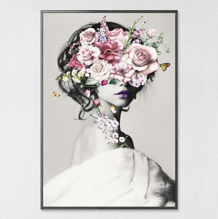 modern-floral-feather-woman-abstract-fashion-style-canvas-painting-art-print-poster-picture-frame-wall-living-room-home-decor