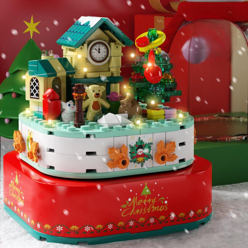 christmas-gift-snowman-rotating-music-box-diy-music-light-house-assembly-building-blocks-toy-gift