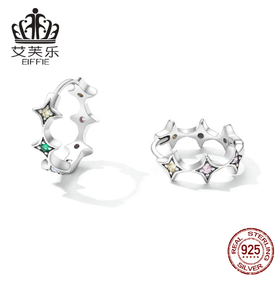 Avele Mans Star Sterling Silver S925 Ear Buckle Color Zircon Platinum Plated Simple Star Earrings