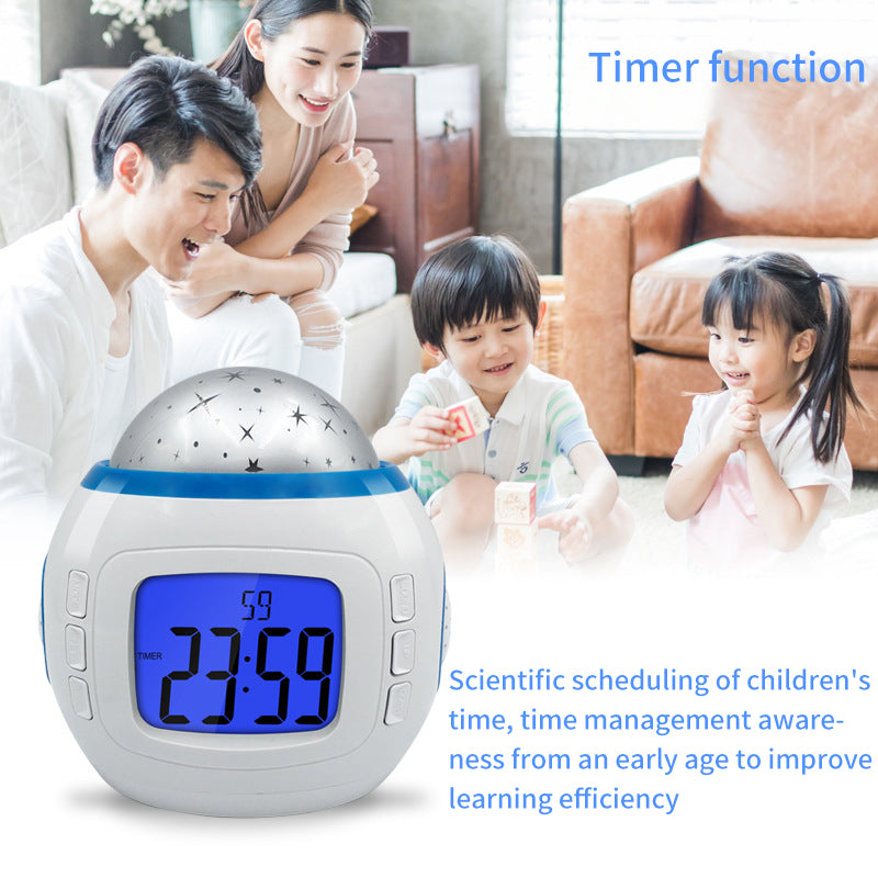 Starry Sky Projection Alarm Clock – Colourful LED Night Light with Music