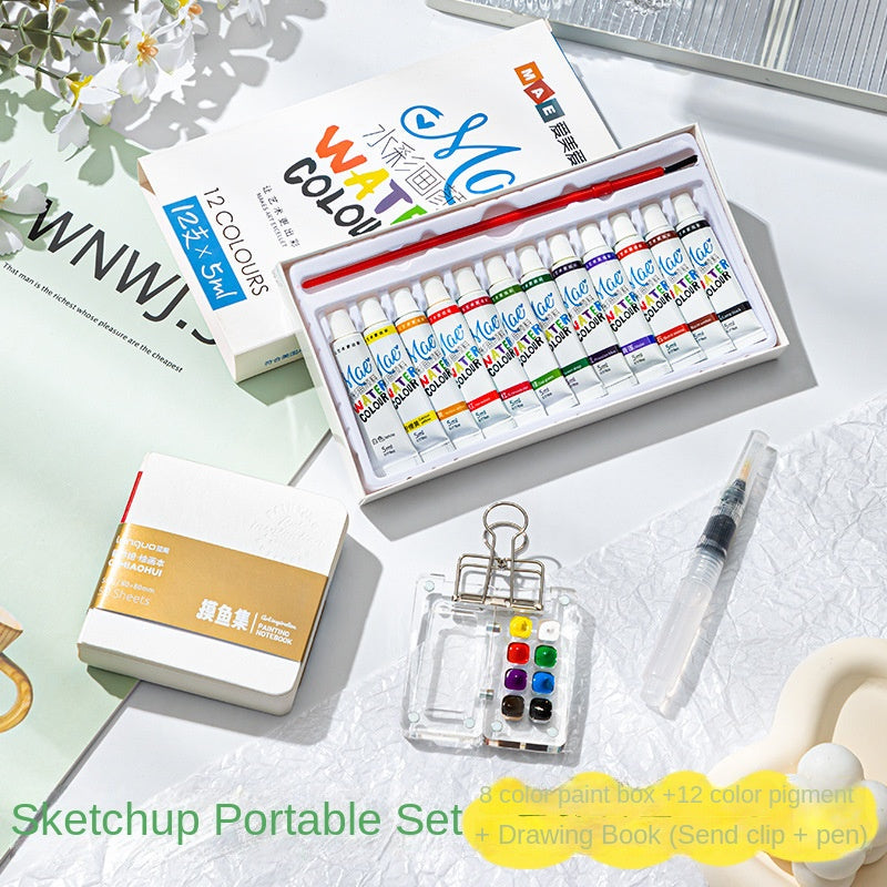Mini Watercolor Paint Set with Small Drawing Book for Kids and Primary School Students, Portable Sketchbook and Art Kit