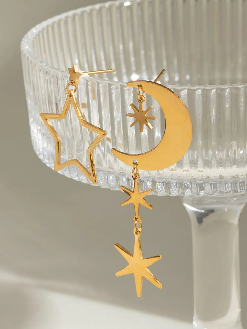 Gold Moon & Star Dangle Earrings – Celestial Jewellery Gift for Her
