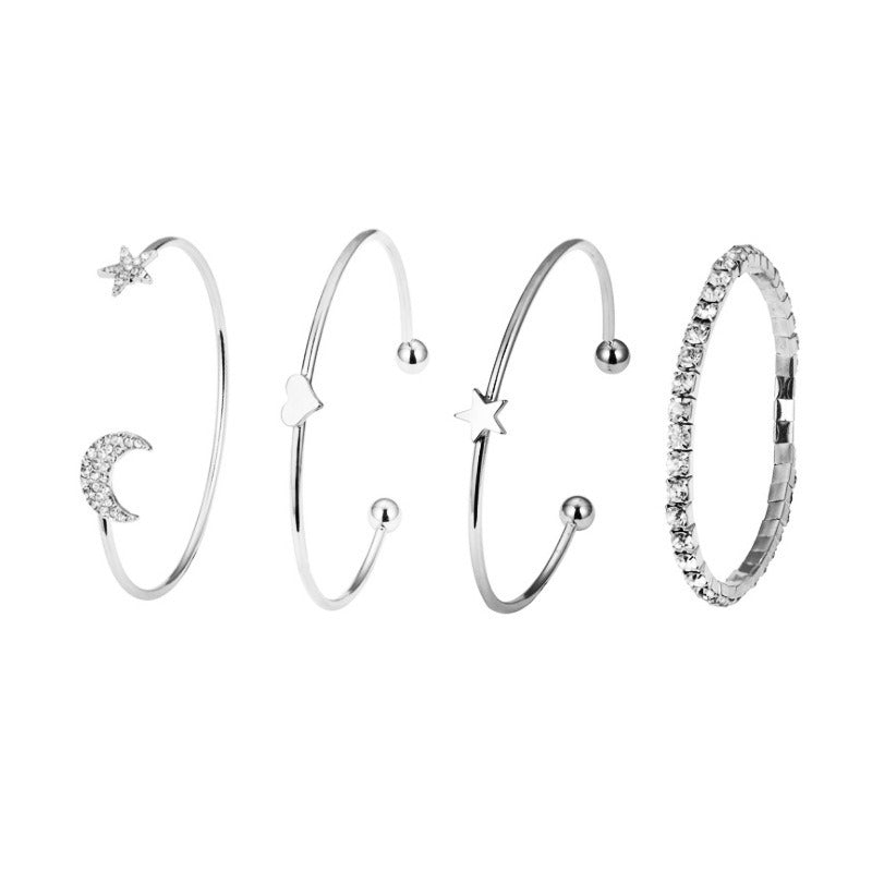 Star & Moon Bracelet Set — Diamond-Effect Alloy