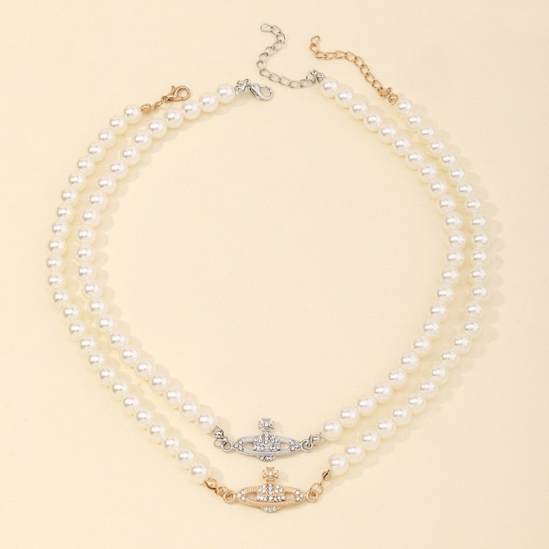 Blijery Elegant Imitation Pearl Planet Choker Necklace for Women Collier Wedding Party Collar Fashion Jewelry Gift