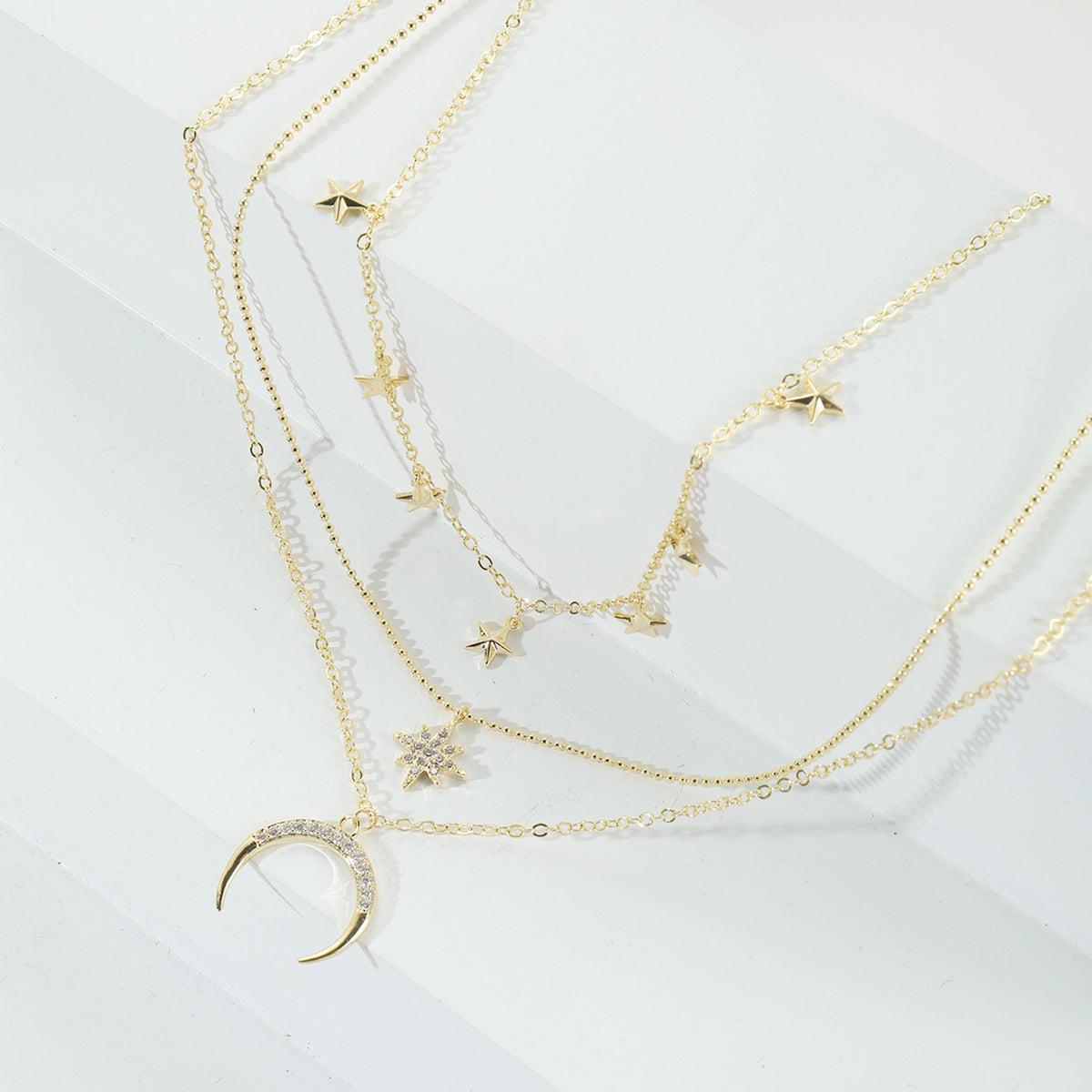 Starry Sky Layered Chain Necklace — Star & Moon