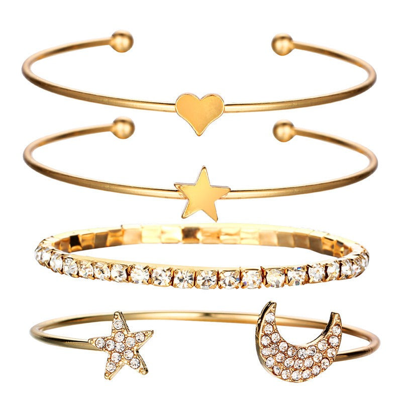 Star & Moon Bracelet Set — Diamond-Effect Alloy