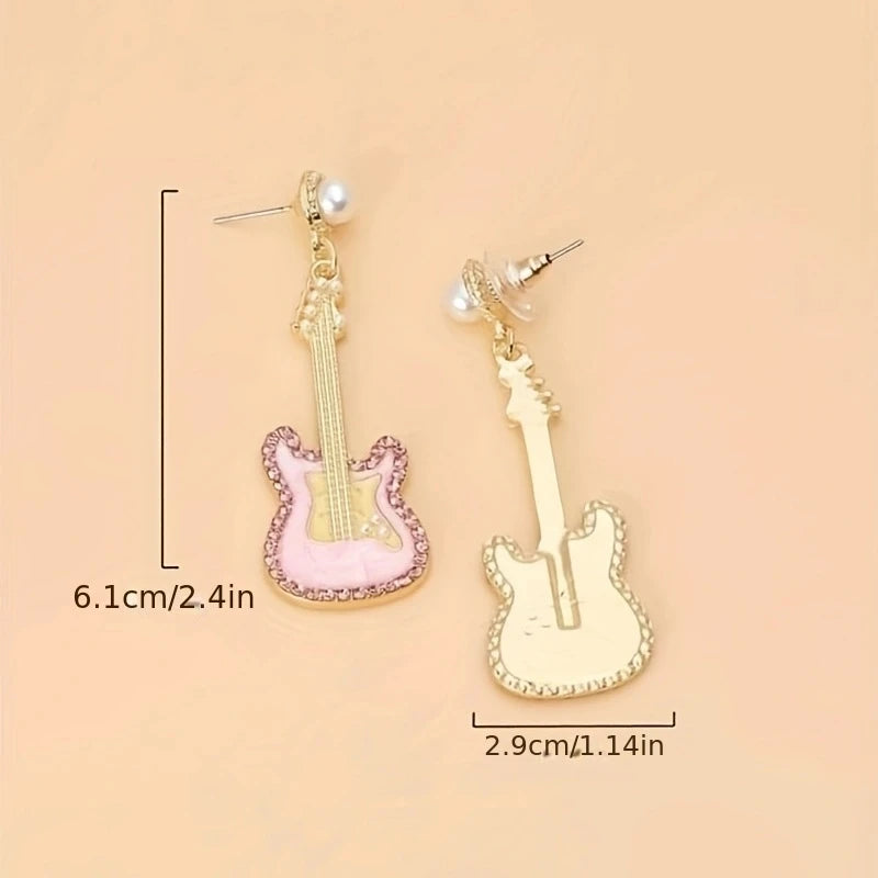 alloy-drip-oil-set-diamond-guitar-earrings-colored-glazed-pearl-earrings