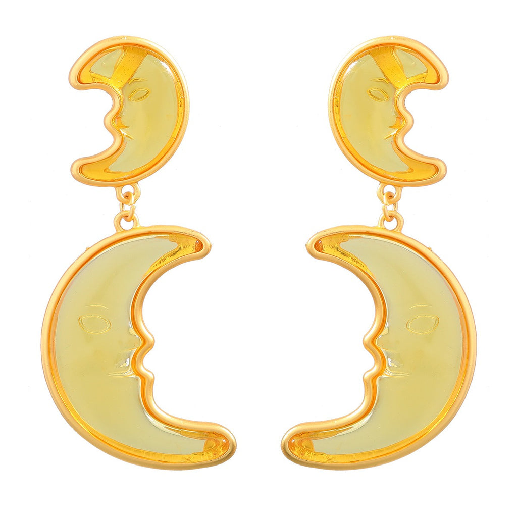 Alloy resin moon earrings for women